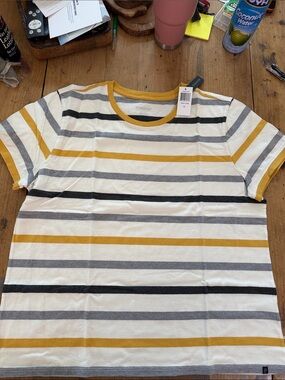 NWT Pendleton Women’s Deschutes Stripe Ringer Tee XL White Gold Grey